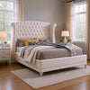 Dini Glam 4pc Cal King Bedroom Set, Tufted Wingback in White Velvet w Crystals