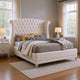Dini Glam 4pc Cal King Bedroom Set, Tufted Wingback in White Velvet w Crystals