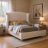 Dini Glam 4pc Cal King Bedroom Set, Tufted Wingback in White Velvet w Crystals
