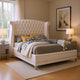 Dini Glam 4pc Cal King Bedroom Set, Tufted Wingback in White Velvet w Crystals