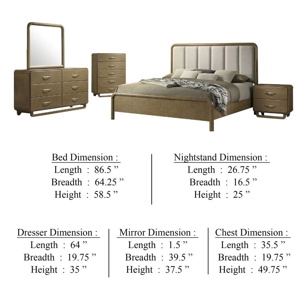 Deon 5pc Queen Bedroom Set | Upholstered Headboard | Brown Hardwood BM340096