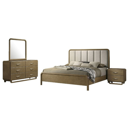 Deon 4pc King Bedroom Set | Brown Hardwood | Channel Tufted Upholstery