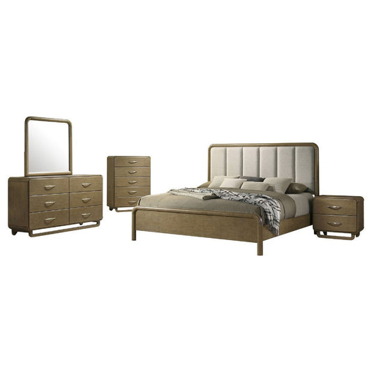 Deon 5pc King Bedroom Set | Brown Hardwood | Channel Tufted Upholstery