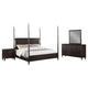 Amber 4pc Poster Queen Bed Set | Modern Dark Brown | Dresser Mirror