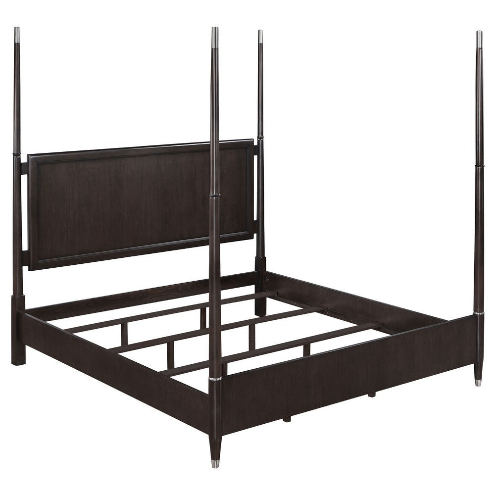 Amber 5pc Poster Queen Bed Set | Modern Dark Brown | Dresser Chest