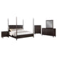 Amber 5pc Poster Queen Bed Set | Modern Dark Brown | Dresser Chest