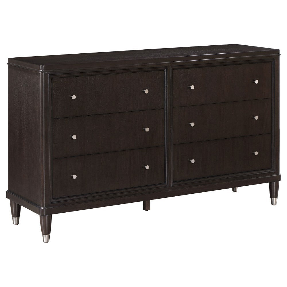 Amber 5pc Poster King Bed Set | Modern Dark Brown Wood | Dresser Chest