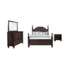 Meon 4pc Poster Queen Bed Set | Vintage Dark Oak Brown | Dresser Mirror