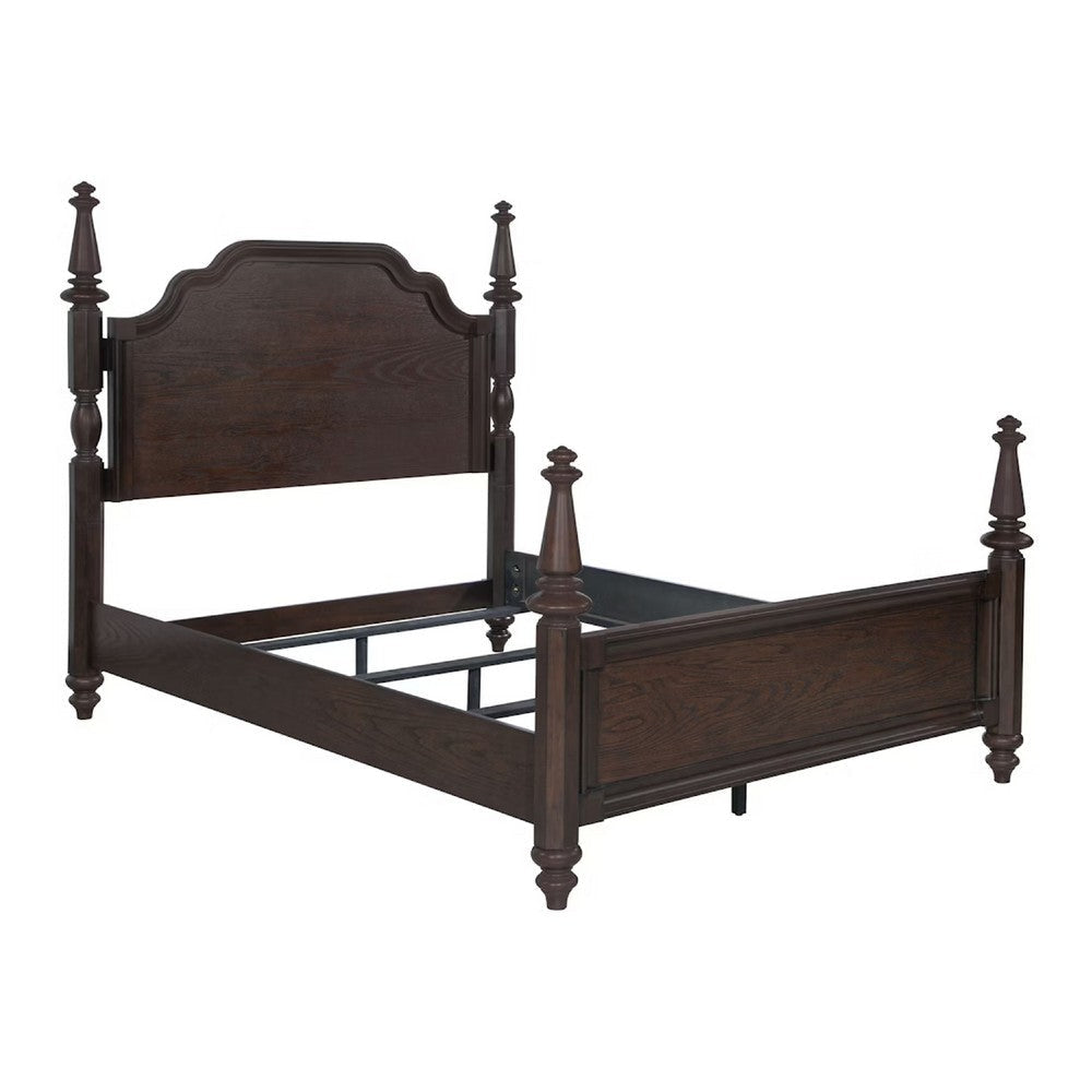 Meon 5pc Poster Queen Bed Set | Vintage Dark Oak Brown | Dresser Chest BM340106