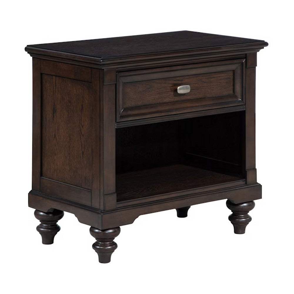 Meon 5pc Poster Queen Bed Set | Vintage Dark Oak Brown | Dresser Chest BM340106