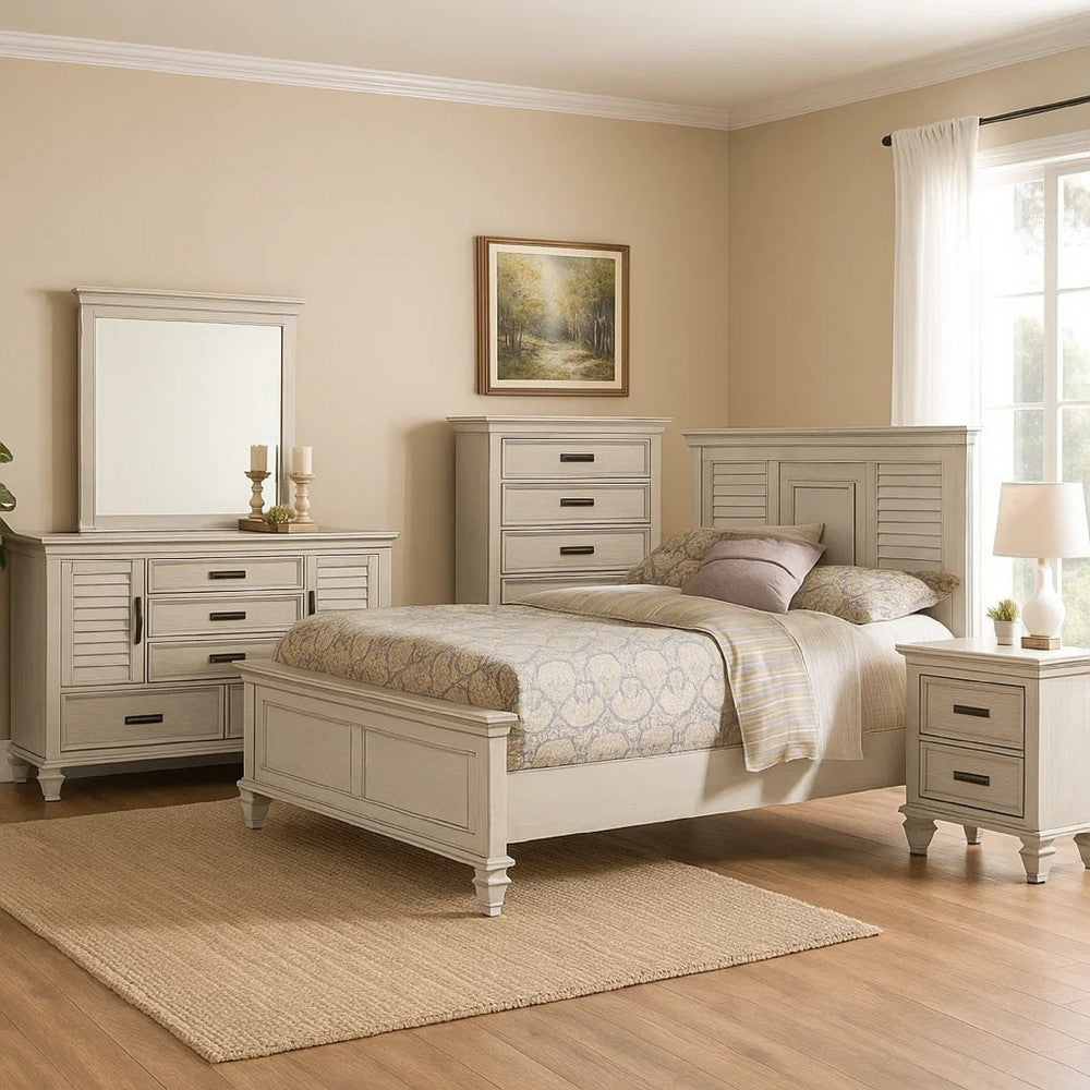 Eli 5 Piece Queen Bedroom Set | Rustic White Wood | Dresser Chest