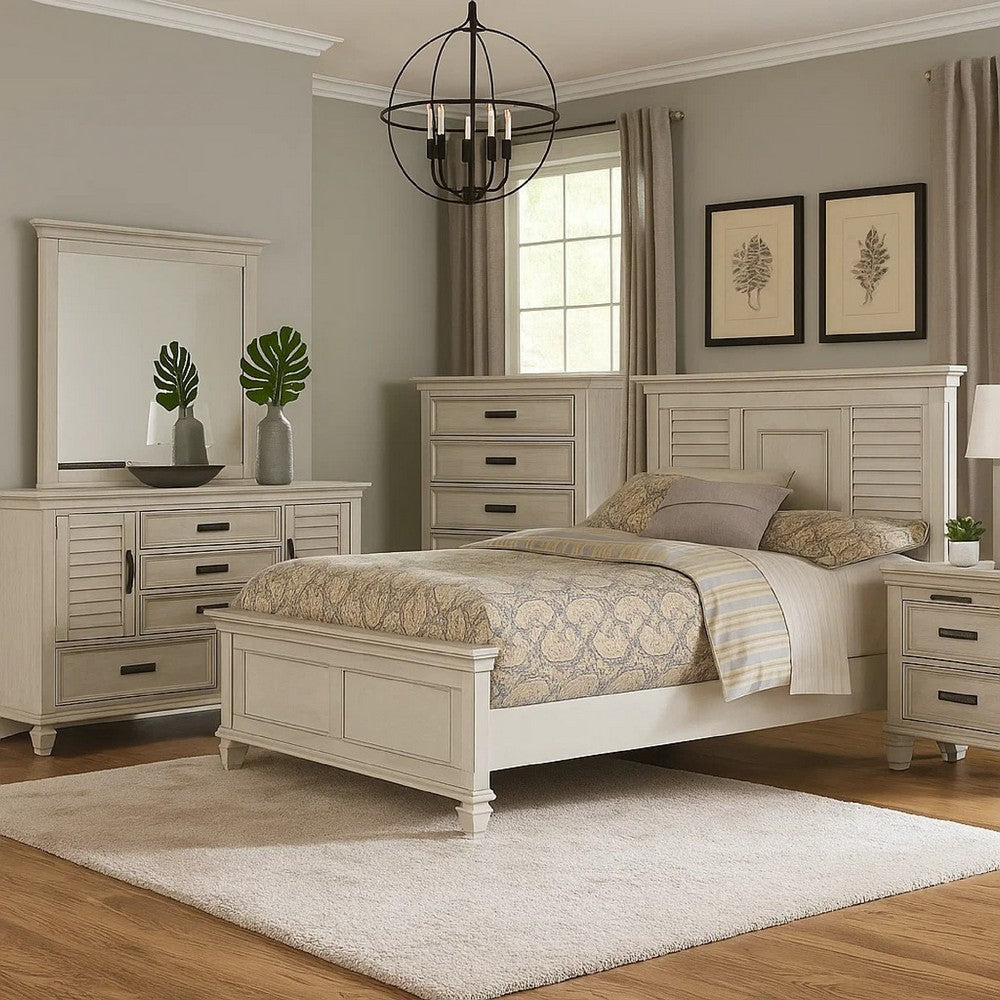 Eli 5 Piece Queen Bedroom Set | Rustic White Wood | Dresser Chest