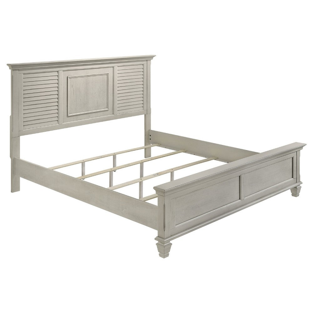Eli 4 Piece King Size Bedroom Set | Rustic White Wood | Dresser Mirror