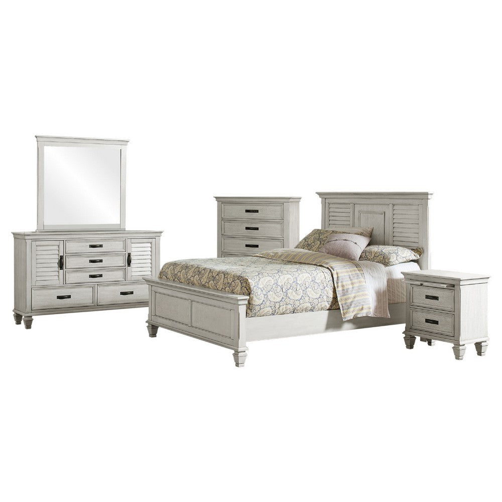 Eli 5 Piece King Size Bedroom Set | Rustic White Wood | Dresser Chest