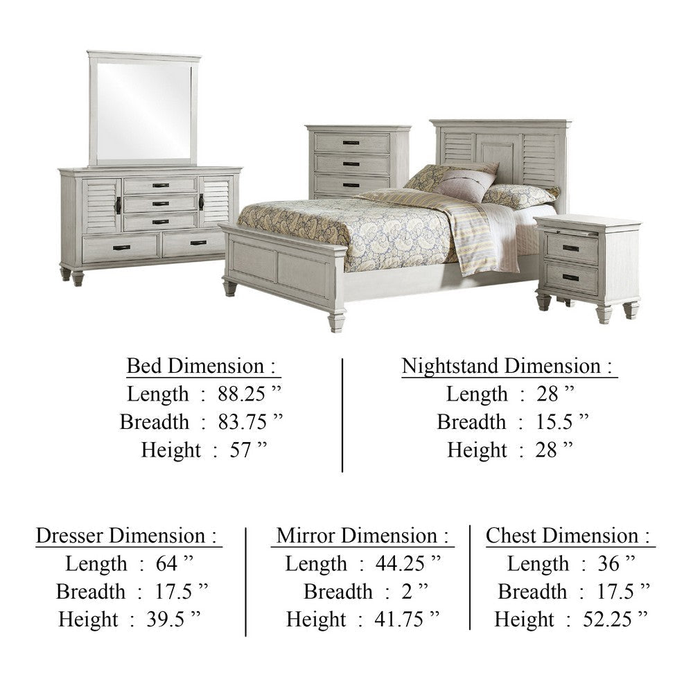 Eli 5 Piece King Size Bedroom Set | Rustic White Wood | Dresser Chest BM340114
