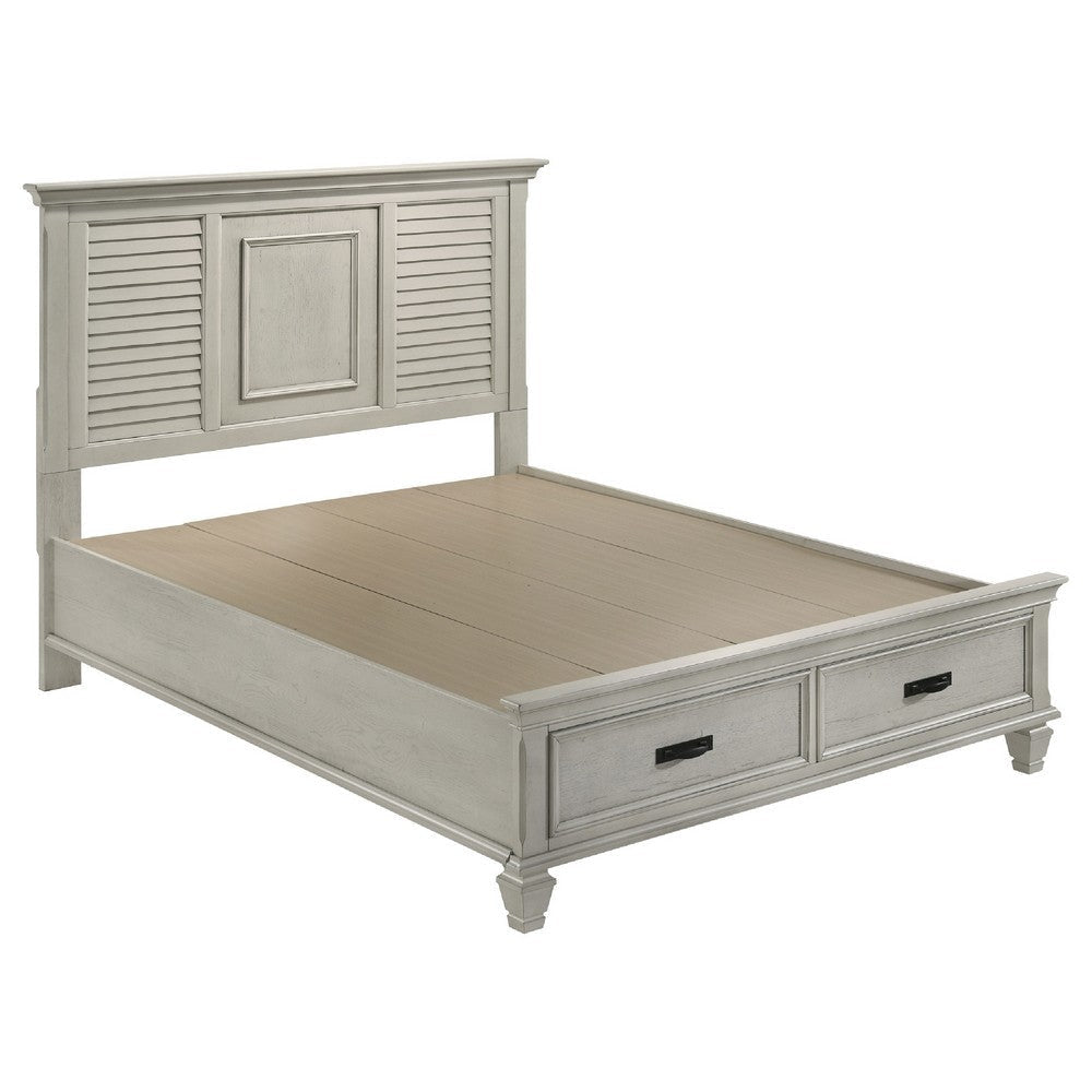 Eli 4 Piece Queen Bedroom Set | Footboard Storage | Rustic White Wood BM340115