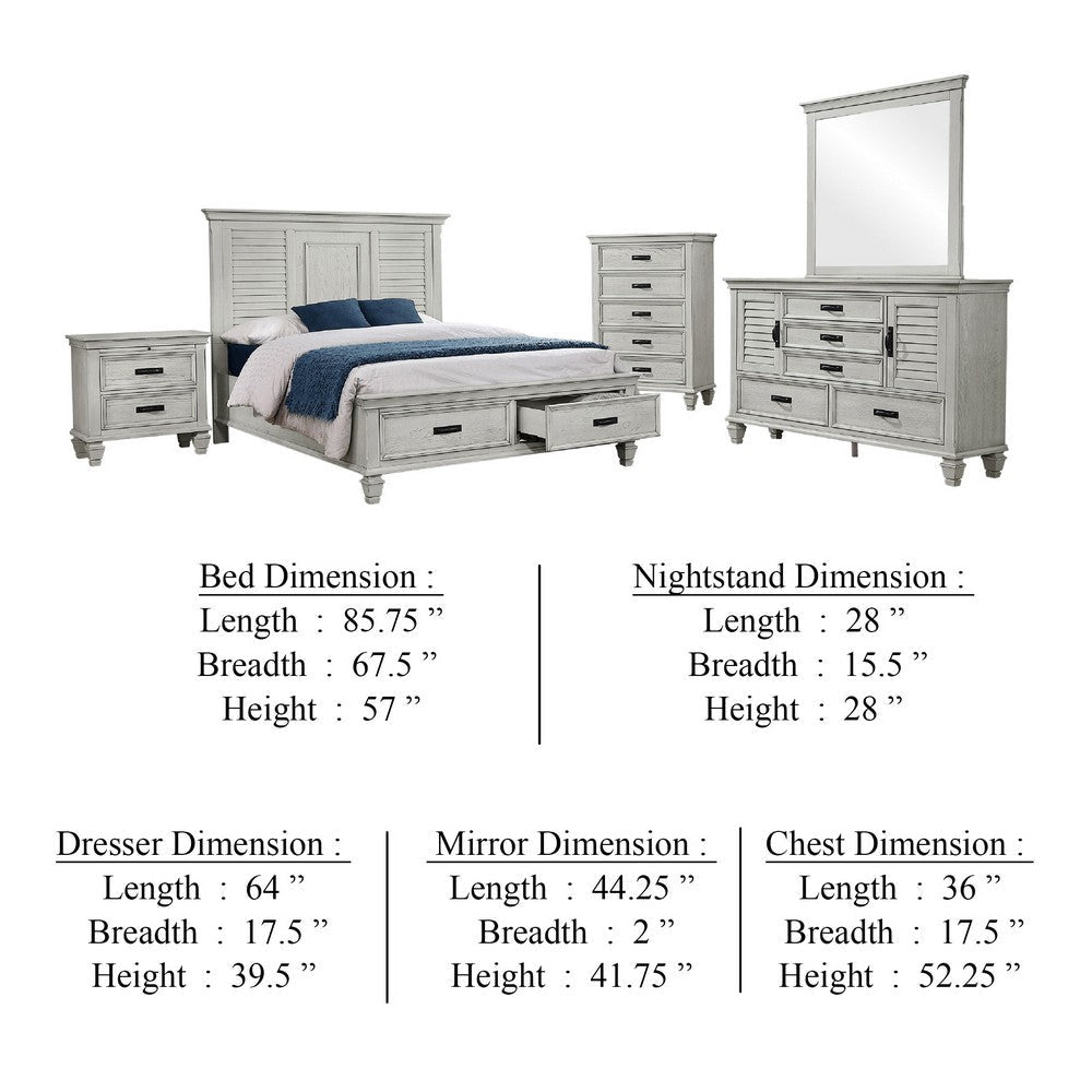 Eli 5 Piece Queen Bedroom Set | Footboard Storage | Rustic White Wood BM340116