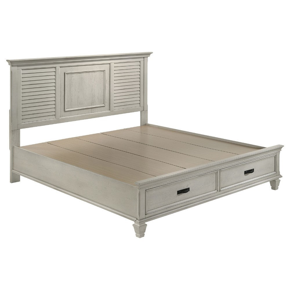 Eli 5 Piece King Bedroom Set | Footboard Storage | Rustic White Wood BM340118