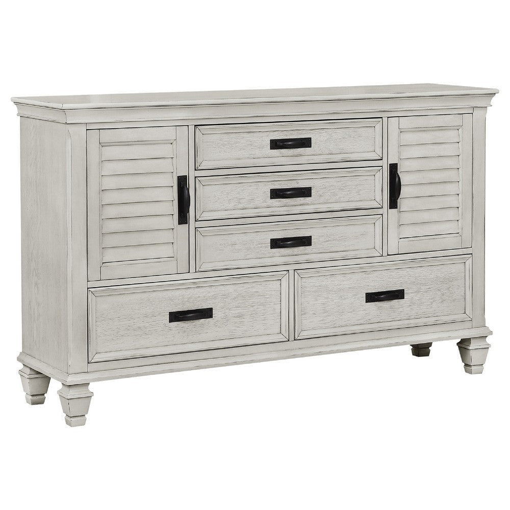 Eli 5 Piece King Bedroom Set | Footboard Storage | Rustic White Wood BM340118