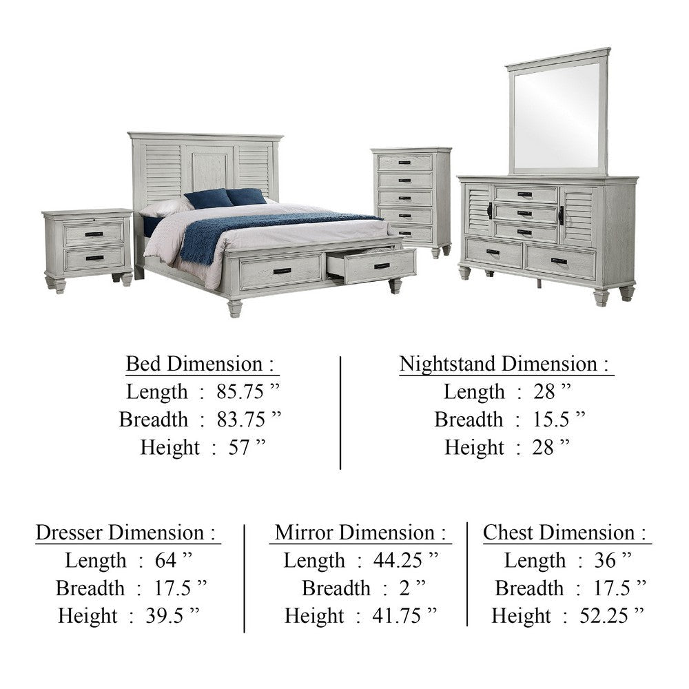 Eli 5 Piece King Bedroom Set | Footboard Storage | Rustic White Wood BM340118