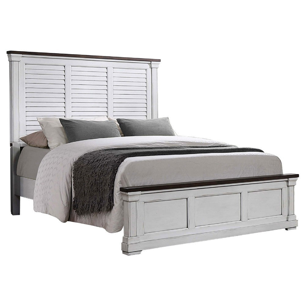 Ola 5 Piece Queen Bed Set | White Wood | Shutter Design Coastal Theme BM340120