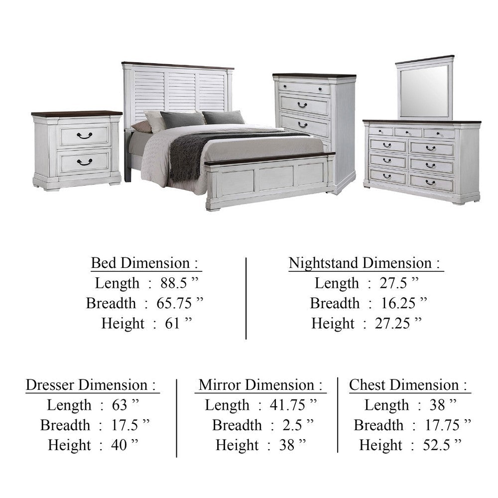 Ola 5 Piece Queen Bed Set | White Wood | Shutter Design Coastal Theme BM340120