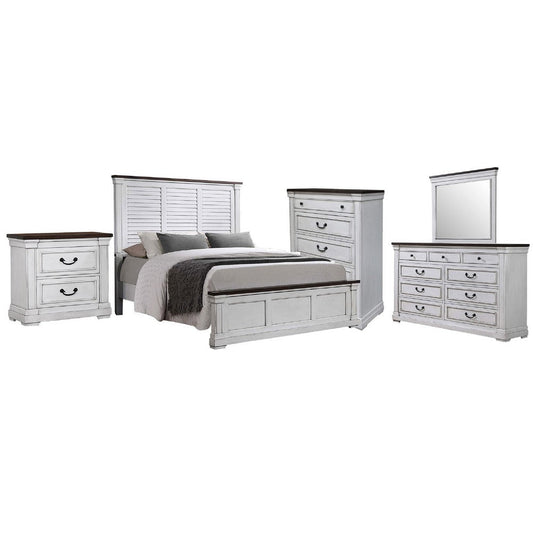 Ola 5 Piece Queen Bed Set | White Wood | Shutter Design Coastal Theme
