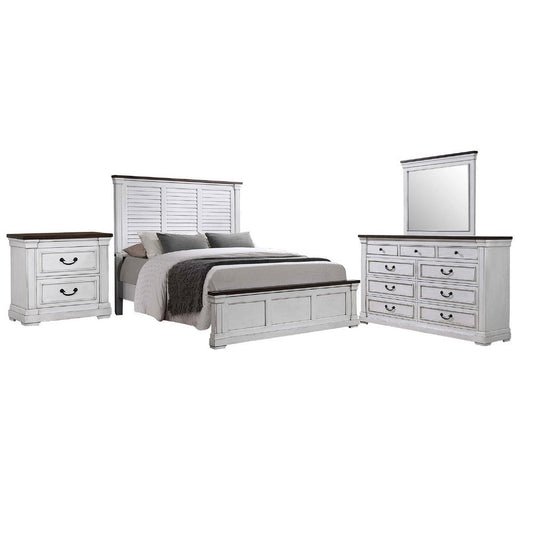 Ola 4 Piece King Size Bed Set | White Acacia Veneer | Shutter Design