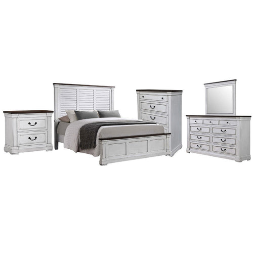 Ola 5 Piece King Size Bed Set | White Acacia Veneer | Shutter Design