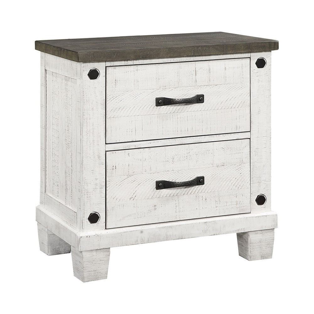 Meki 5 Piece Queen Size Bed Set | White Pine Veneer | Farmhouse Style BM340124