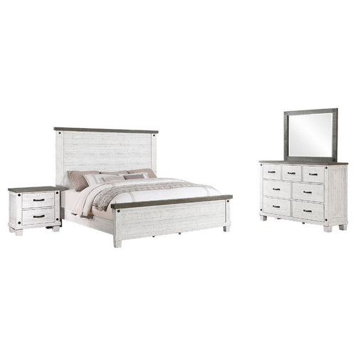 Meki 4 Piece King Size Bed Set | White Pine Veneer | Farmhouse Style