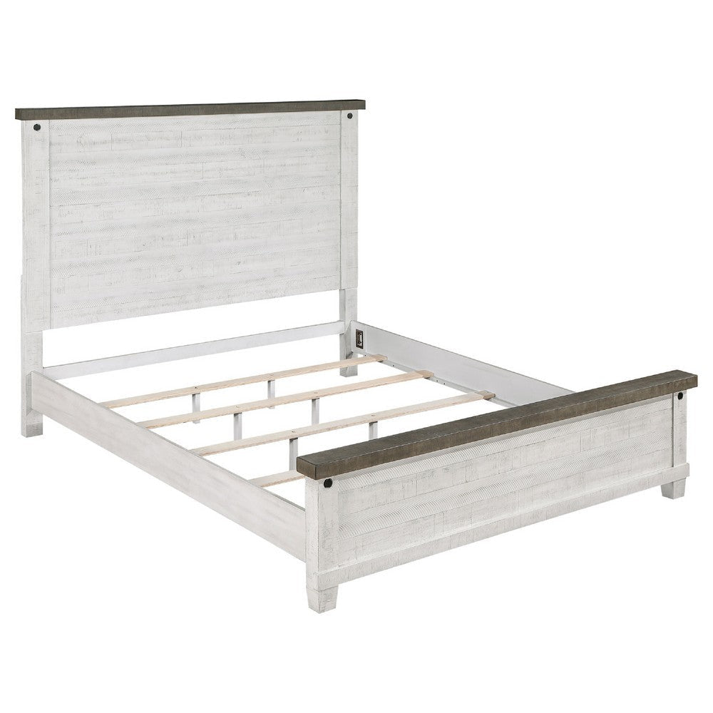 Meki 5 Piece King Size Bed Set | White Pine Veneer | Farmhouse Style BM340126