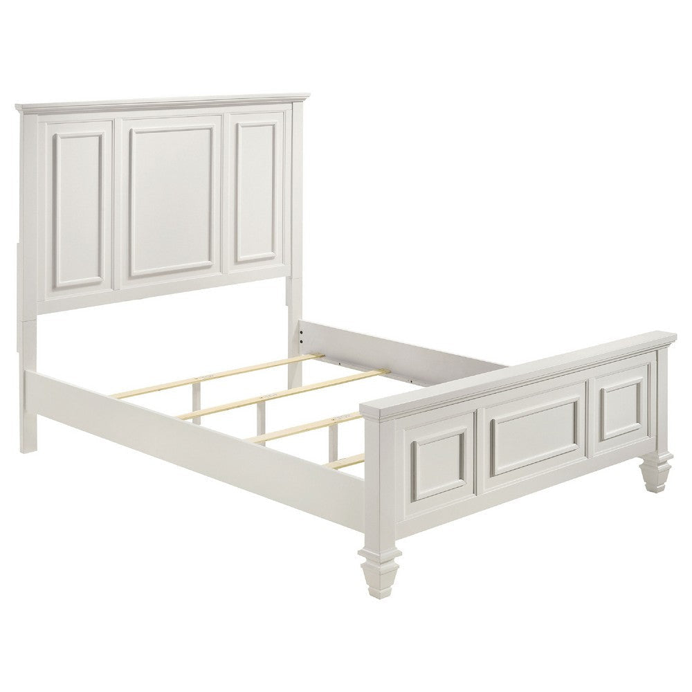 Lila 4 Piece Queen Bed Set | White Wood Panel Headboard | Vanity Dresser BM340127