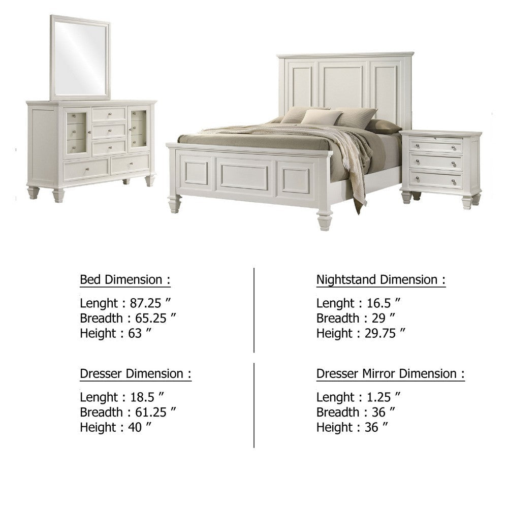 Lila 4 Piece Queen Bed Set | White Wood Panel Headboard | Vanity Dresser BM340127