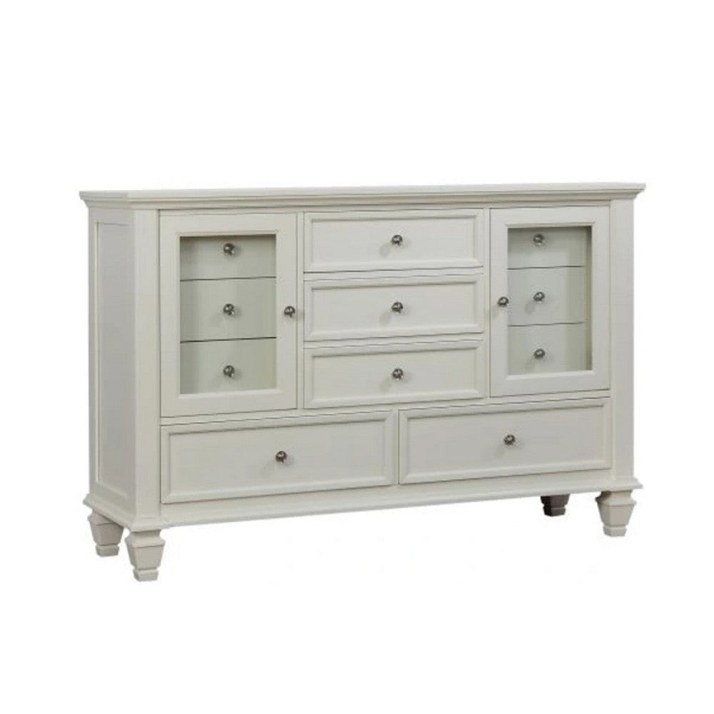 Lila 5 Piece King Bed Set | White Wood Headboard | Vanity Dresser & Chest BM340130