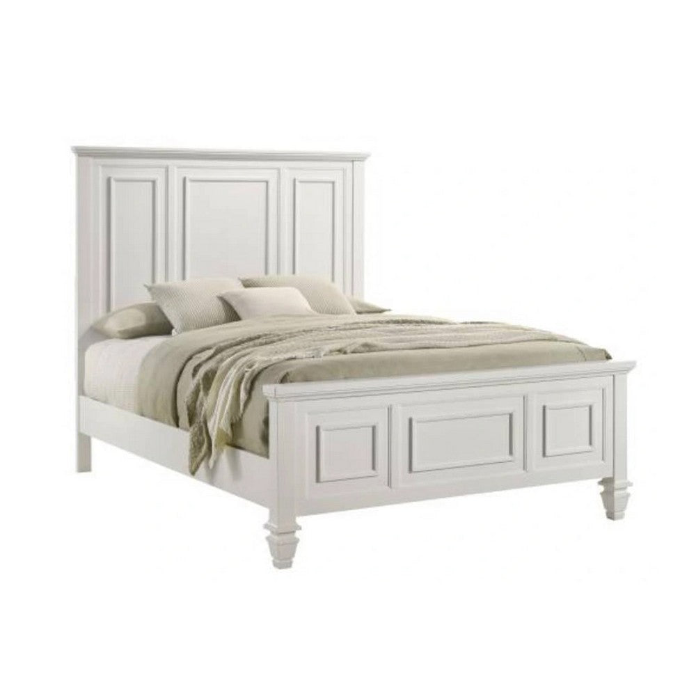 Lila 4 Piece Cal King Bed Set | White Wood Panel Headboard | Vanity Dresser BM340131