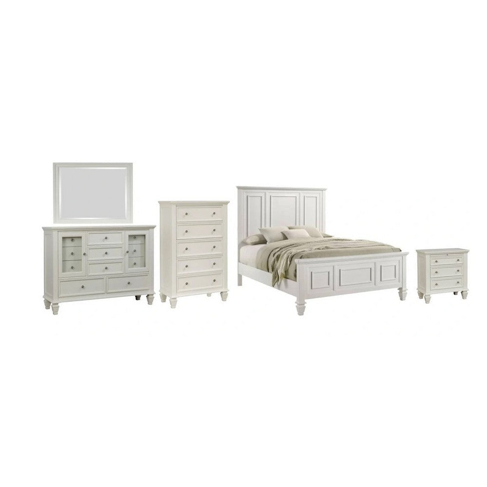 Lila 5 Piece Cal King Bed Set | White Wood Headboard | Vanity Dresser & Chest