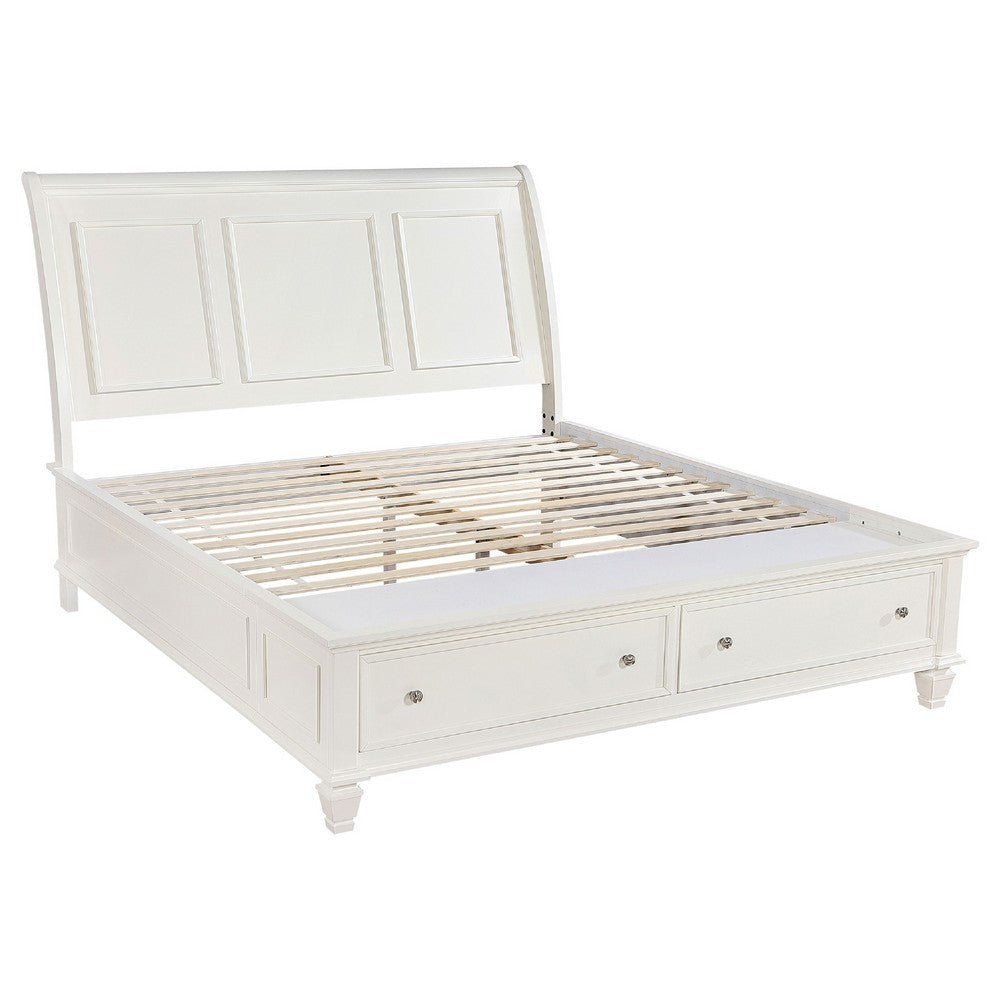 Lila 4pc King Bed Set with Storage Footboard | White Panel | Vanity Dresser BM340135