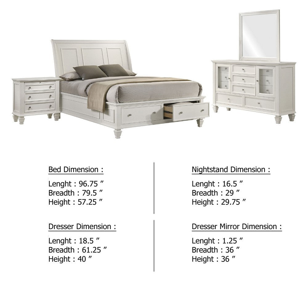 Lila 4pc King Bed Set with Storage Footboard | White Panel | Vanity Dresser BM340135