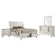 Lila 4pc King Bed Set with Storage Footboard | White Panel | Vanity Dresser