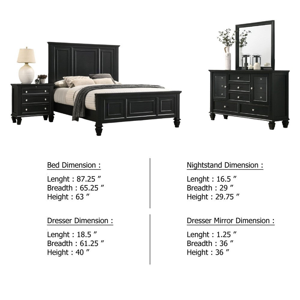 Lila 4pc Queen Bed Set | Black Panel Headboard | Dresser & Nightstand BM340137