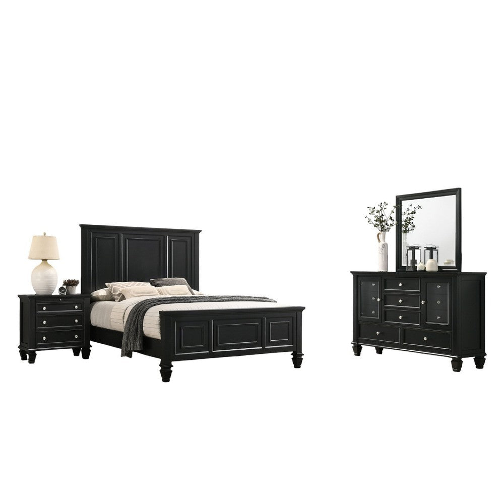 Lila 4pc Queen Bed Set | Black Panel Headboard | Dresser & Nightstand