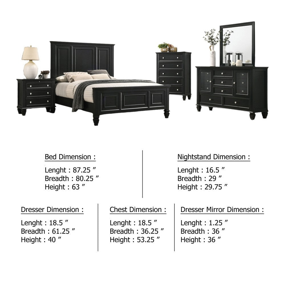 Lila 5pc King Bed Set | Black Panel Headboard | Dresser & Nightstand BM340140