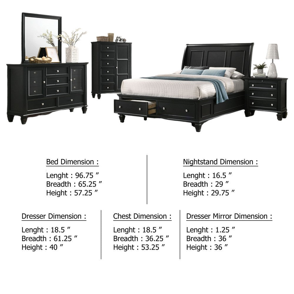 Lila 5 Piece Queen Bed Set with Storage | Curved Panel Headboard | Black BM340144