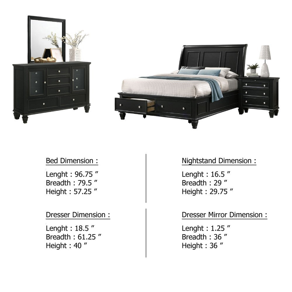 Lila 4 Piece King Bed Set with Storage | Curved Panel Headboard | Black BM340145