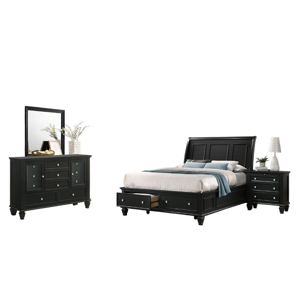 Lila 4 Piece King Bed Set with Storage | Curved Panel Headboard | Black