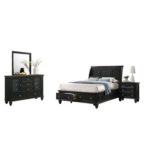 Lila 5 Piece King Bed Set with Storage | Curved Panel Headboard | Black
