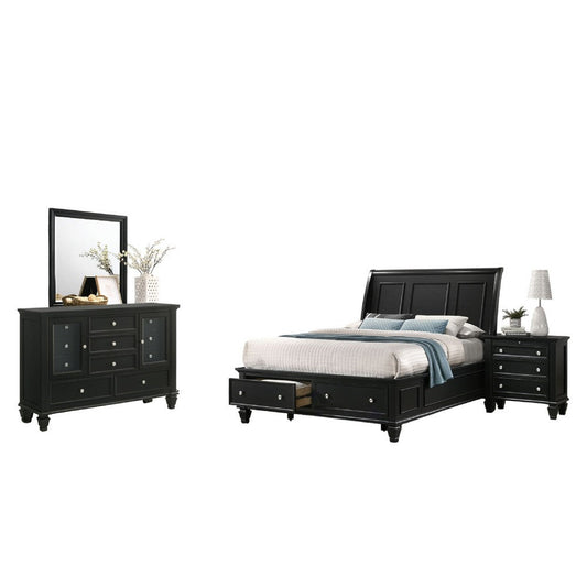 Lila 5 Piece King Bed Set with Storage | Curved Panel Headboard | Black