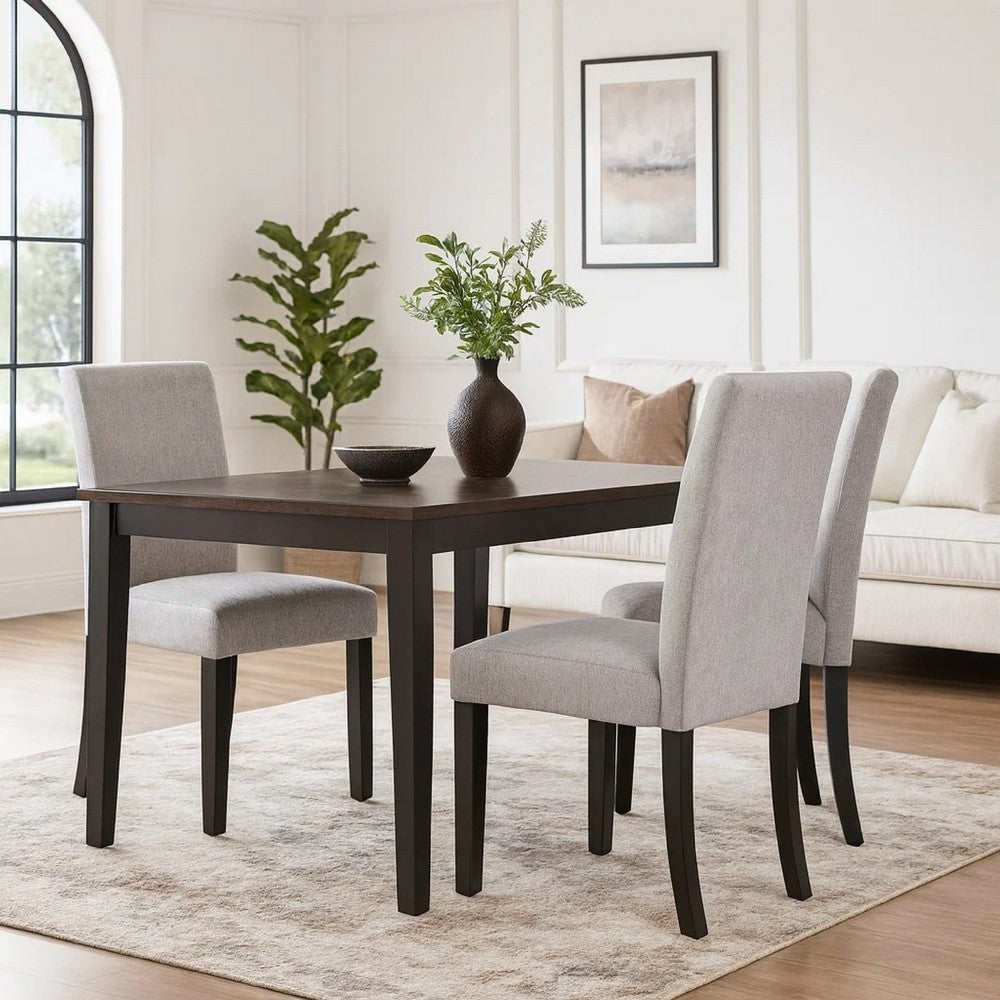 Figu Set of 4 Dining Chair | Brown-Gray Fabric Seating | Black Wood Legs BM340147