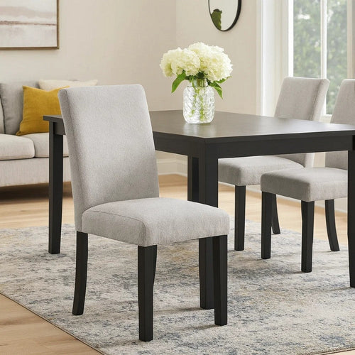 Figu Set of 4 Dining Chair | Brown-Gray Fabric Seating | Black Wood Legs BM340147